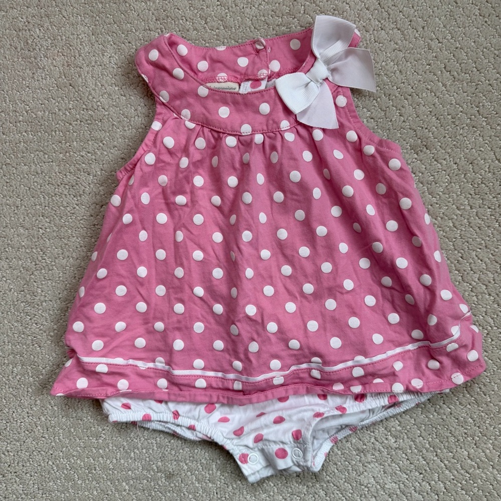 First Impressions Pink Polka Dot Dress/Romper
